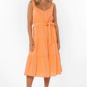 VELVET HEART Women's Orange Tiered Sweetheart Summer Strap Midi Dress S M $108